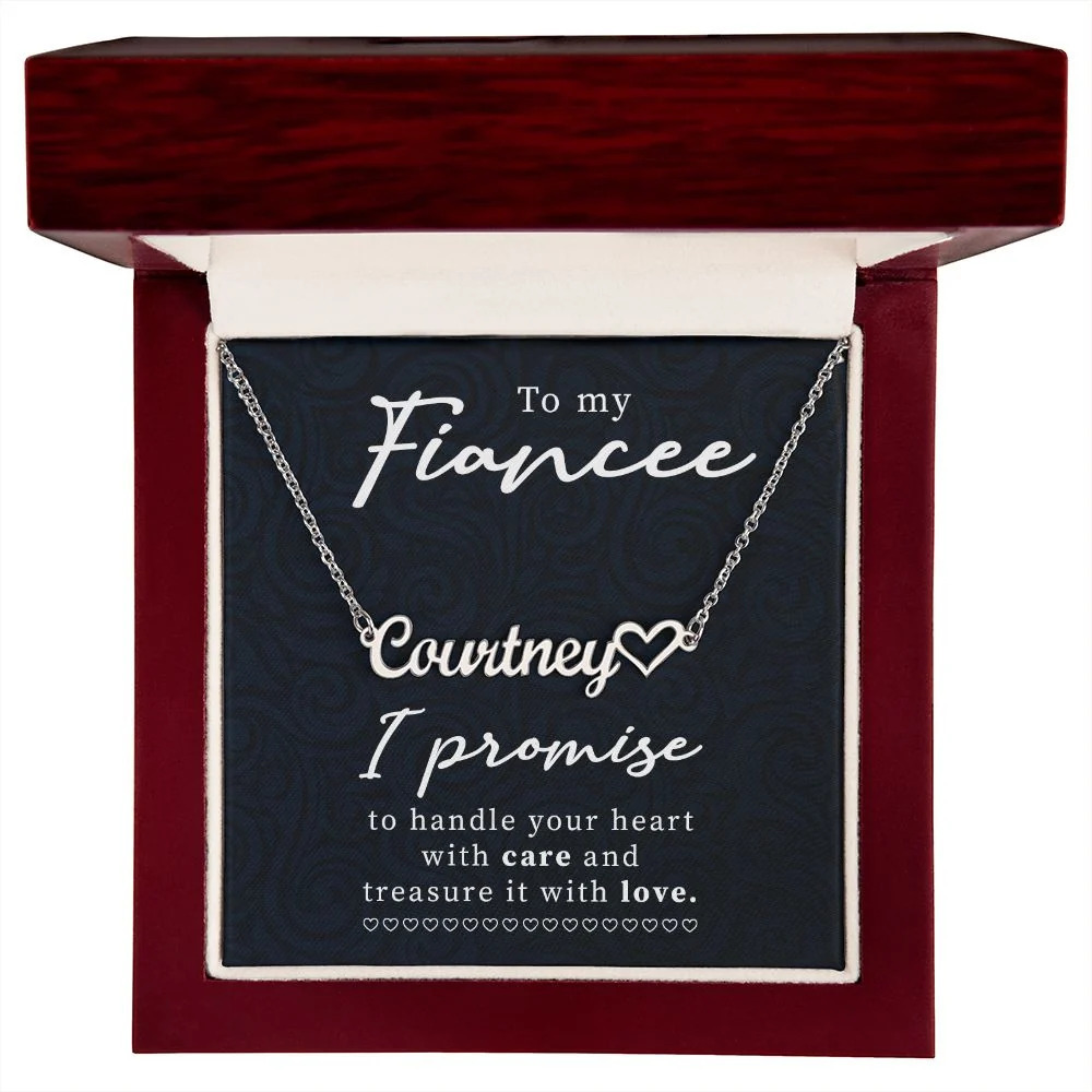 To My Fiancee Personalized Silver Tone Heart Name Necklace Custom Gift Luxury